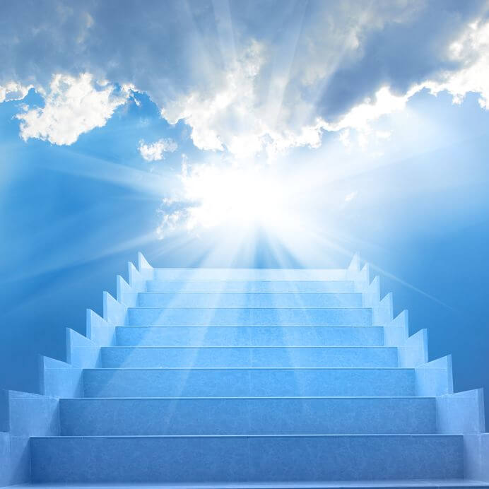 Coming into God's presence image showing a staircase into heaven