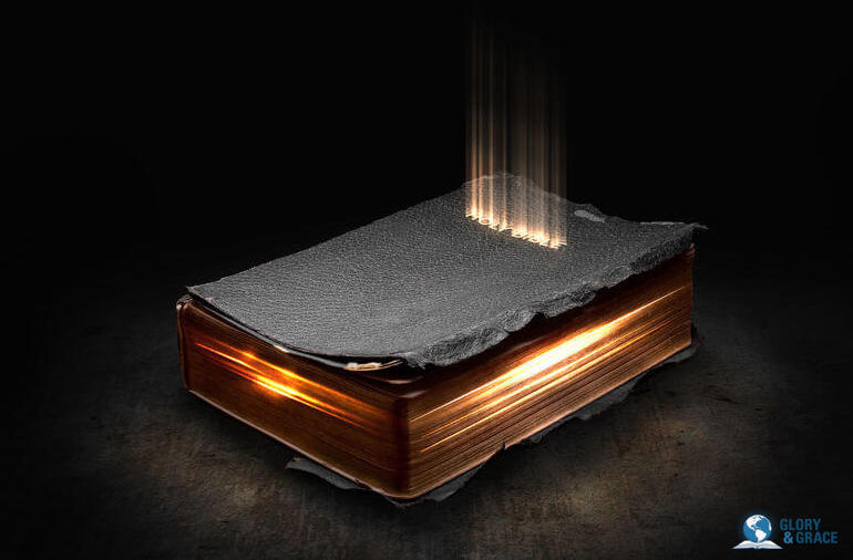 Random Bible verse image showing Bible glowing