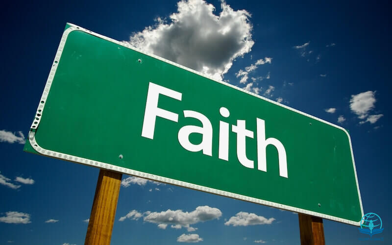 faith is the substance of things hoped for showing a sign post with the word faith
