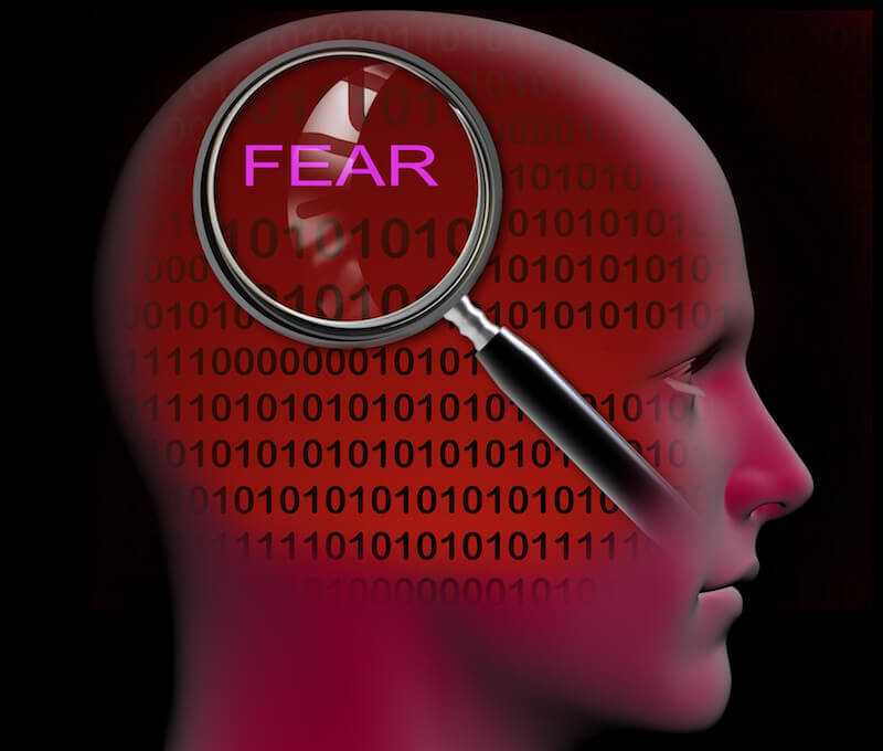 fear showing an image of a man with fear in his brain