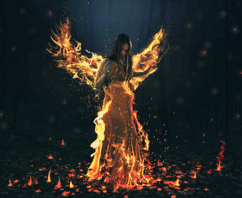 Holy Spirit fire showing a woman on fire