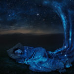 form of God showing a woman sleeping with a blanket of stars