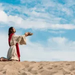he withdrew himself into the wilderness showing Jesus in the desert praying