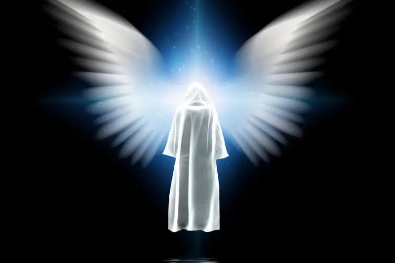 angel of His presence showing a white robed figure with wings