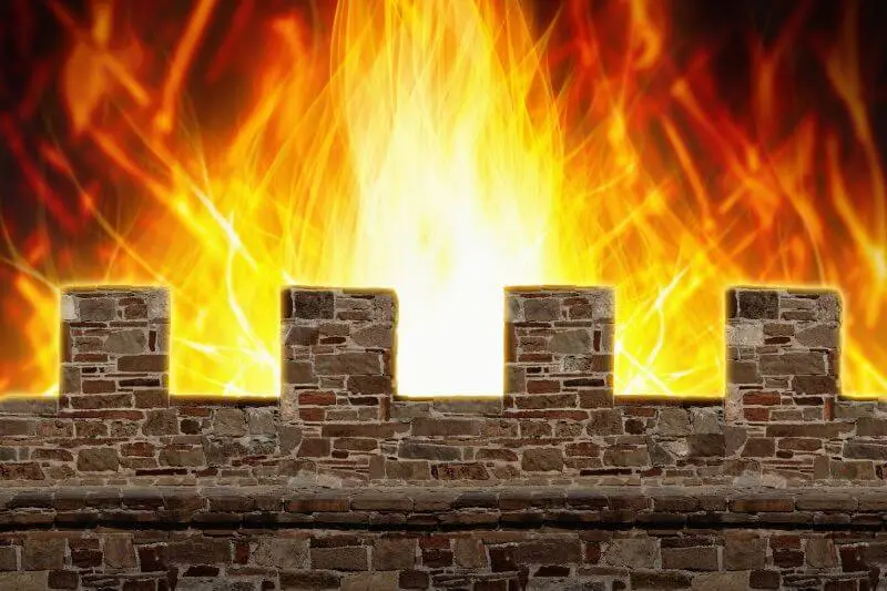 God's hedge of protection showing fire in a wall