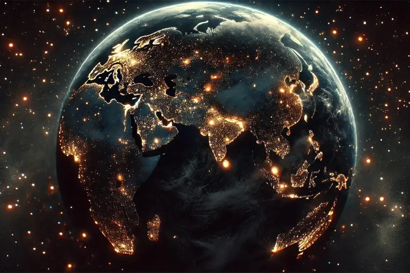 earth filled with light showing the globe and light