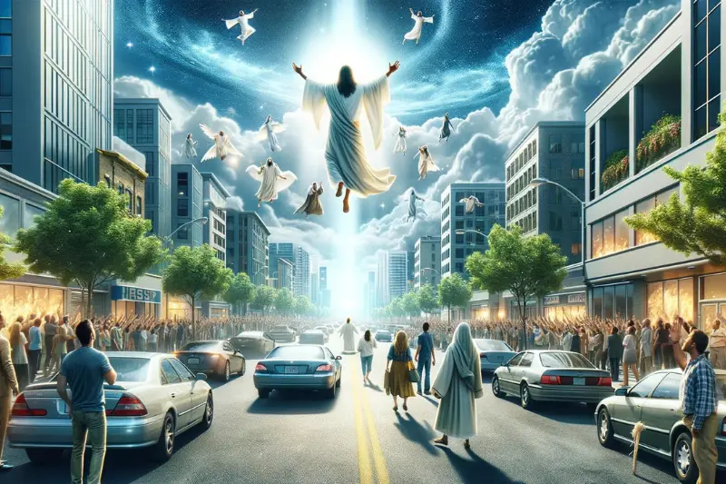 Rapture is coming showing a man looking into the air