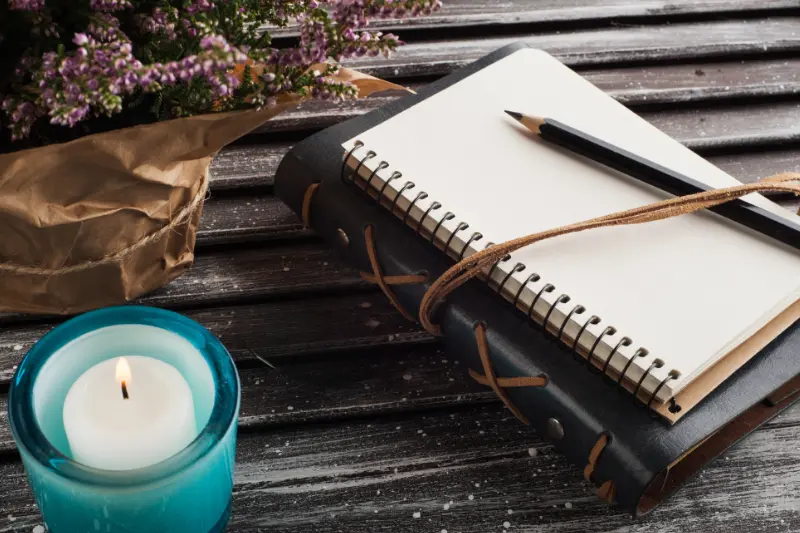 A bible with journal book resting on a table 