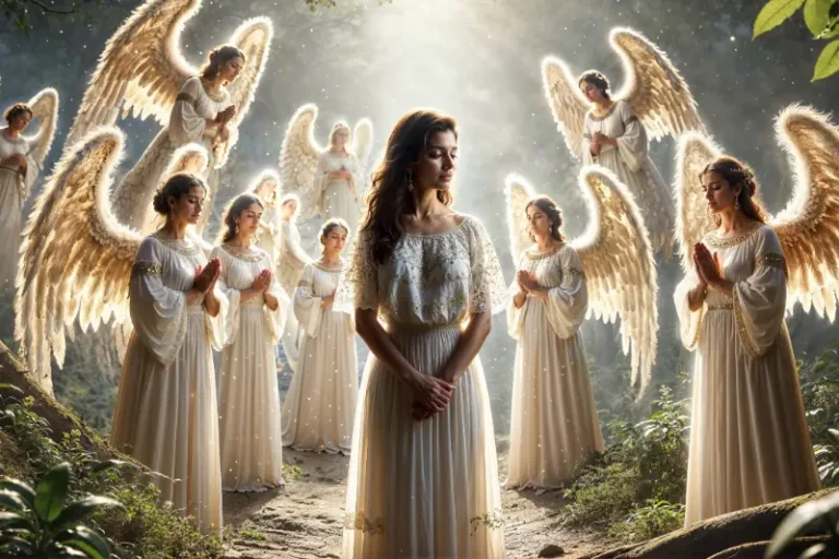 given his angels charge concerning thee showing a woman with angels