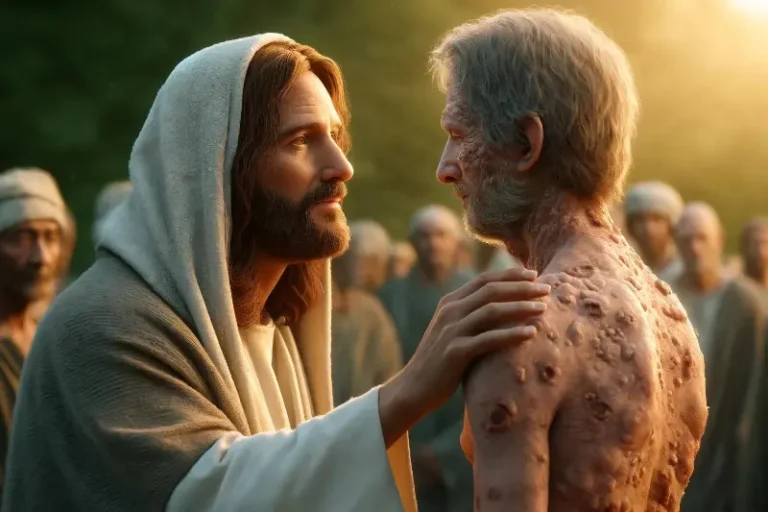 a man touching a man's shoulder, jesus saying to the leprosy man i will be thou clean