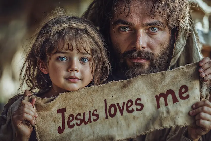 Jesus love me showing an adult and a child