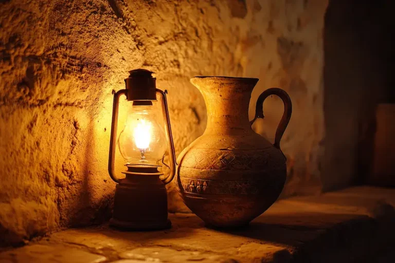 a lamp and a jug