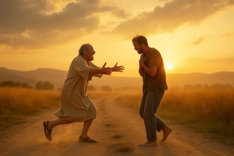 two men running on a dirt road, indicating God delights in mercy